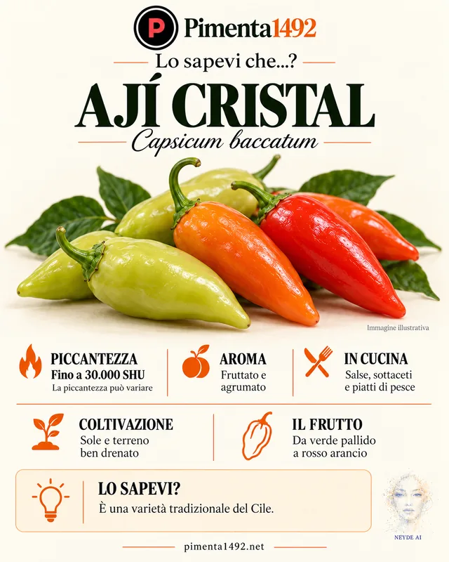 Scheda illustrata approvata della varietà Ají Cristal.