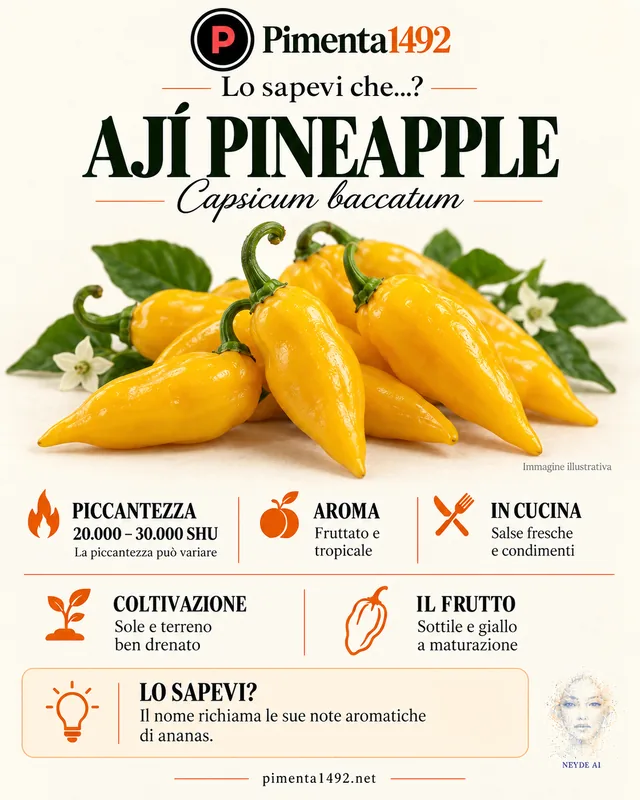 Scheda illustrata approvata della varietà Ají Pineapple.