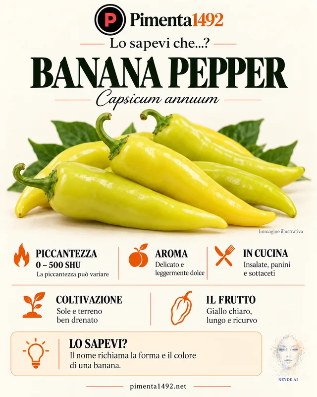 Scheda illustrata approvata della varietà Banana Pepper.