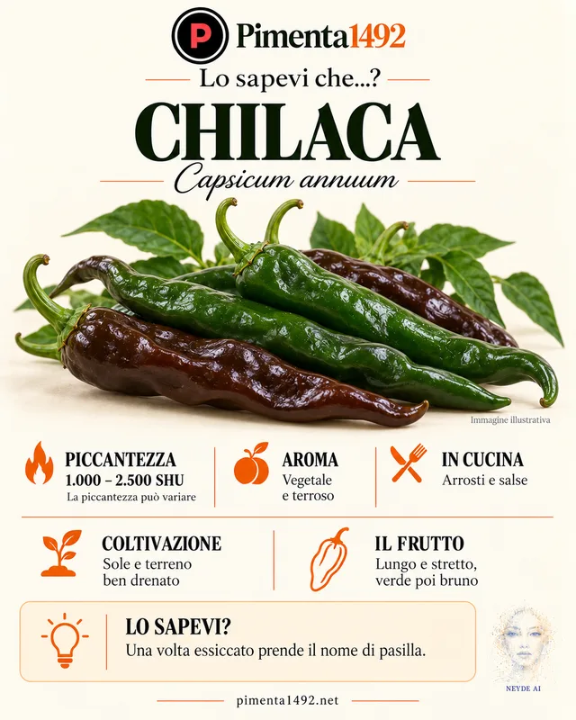 Scheda illustrata approvata della varietà Chilaca.