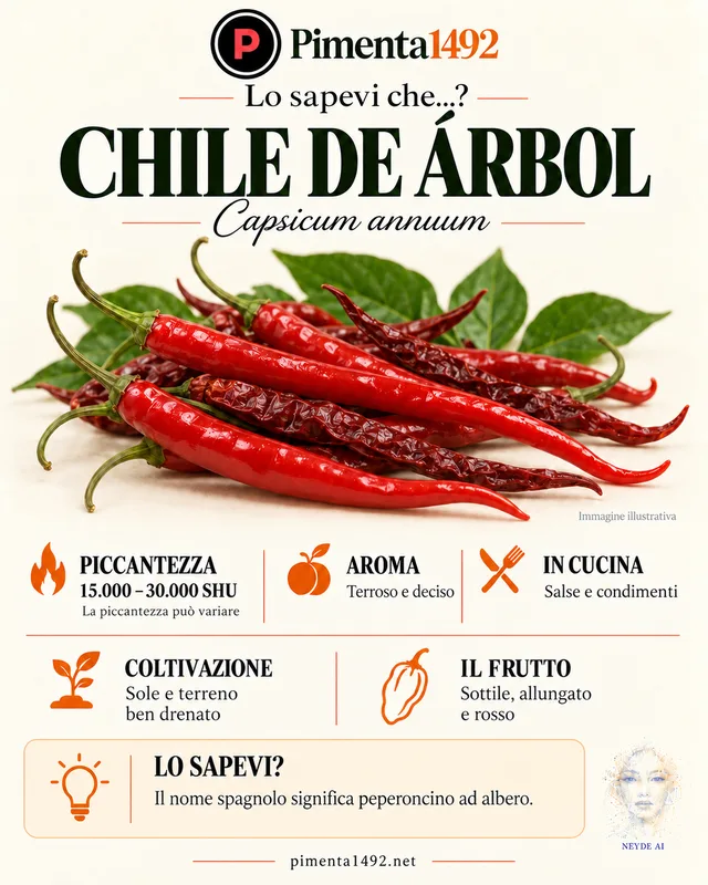 Scheda illustrata approvata della varietà Chile de Árbol.