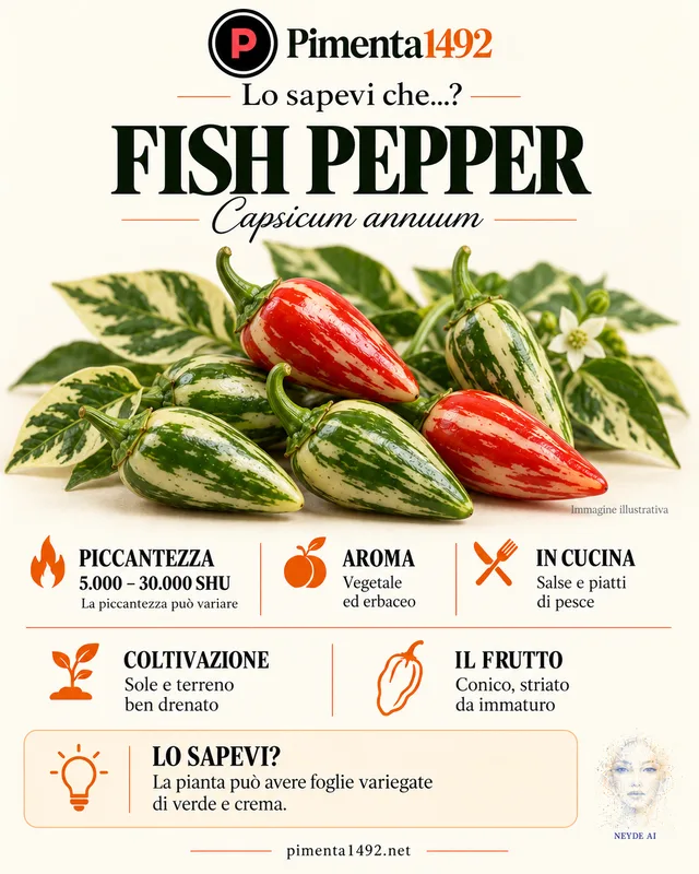 Scheda illustrata approvata della varietà Fish Pepper.
