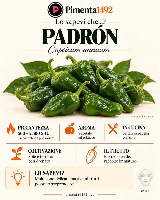 Scheda illustrata approvata della varietà Padrón.