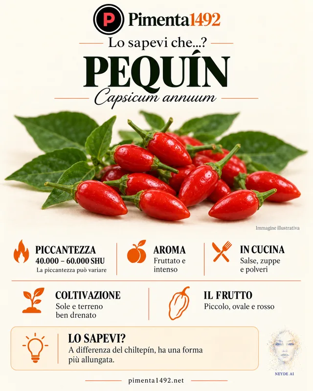 Scheda illustrata approvata del Pequín, chiamato anche Piquín.