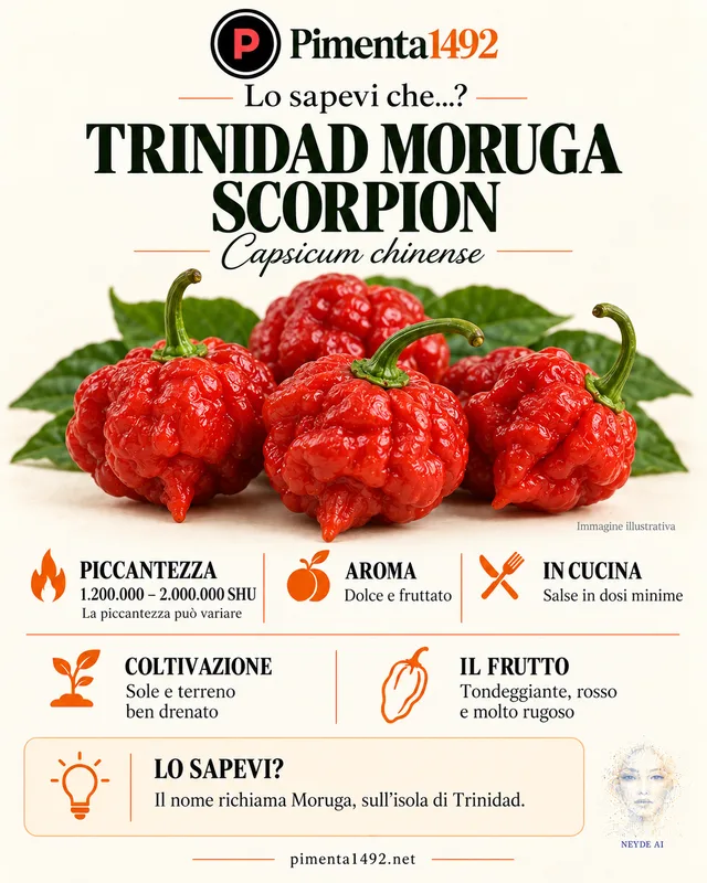Scheda illustrata approvata della varietà Trinidad Moruga Scorpion.