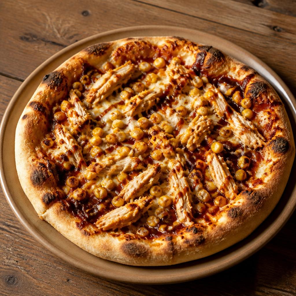 Pizza barbecue con pollo rosolato, cipolla rossa e salsa Chipotle