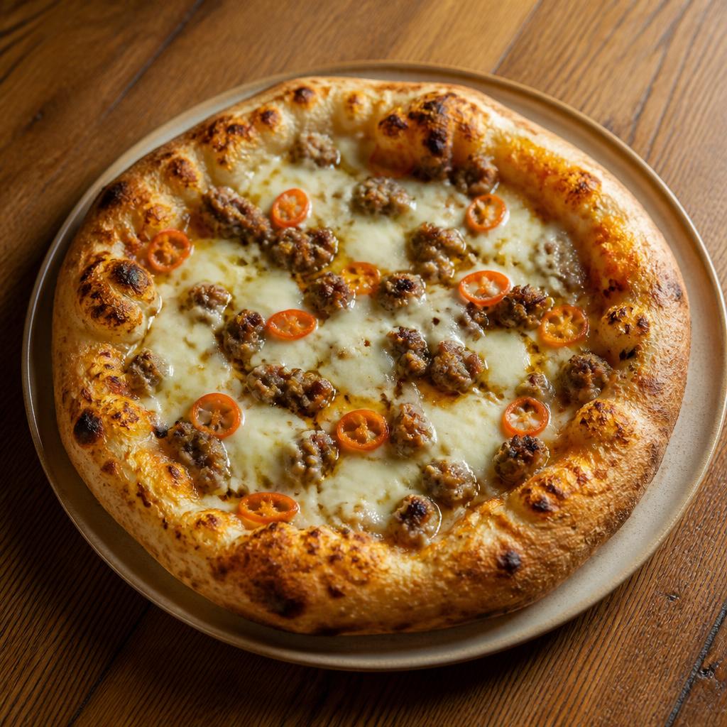 Pizza con salsiccia rosolata, provola affumicata e peperoncino Habanero