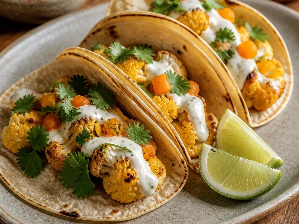 Tacos di cavolfiore arrostito con salsa allo yogurt e Habanero a parte
