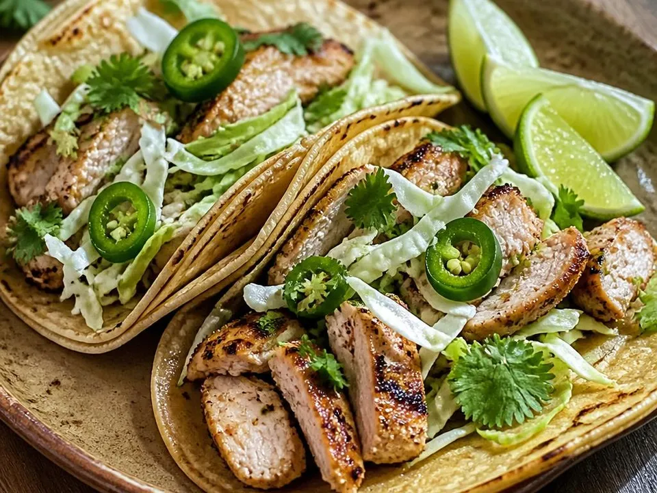 Tacos di pollo al lime con cavolo e rondelle di Jalapeño